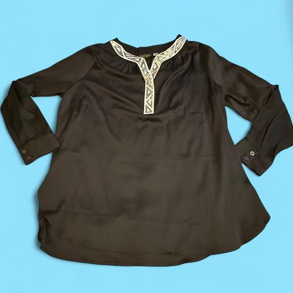 Bob Mackie Wearable Art Sequin embroidered black and silver Tunic Top sz L